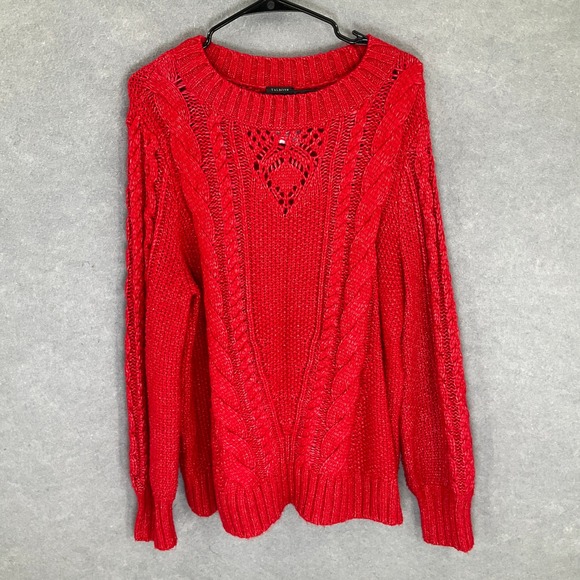 Talbots Sweater Sz 1X Red Cable Knit Wool Blend Crew Neck Pullover Holiday - Picture 1 of 8